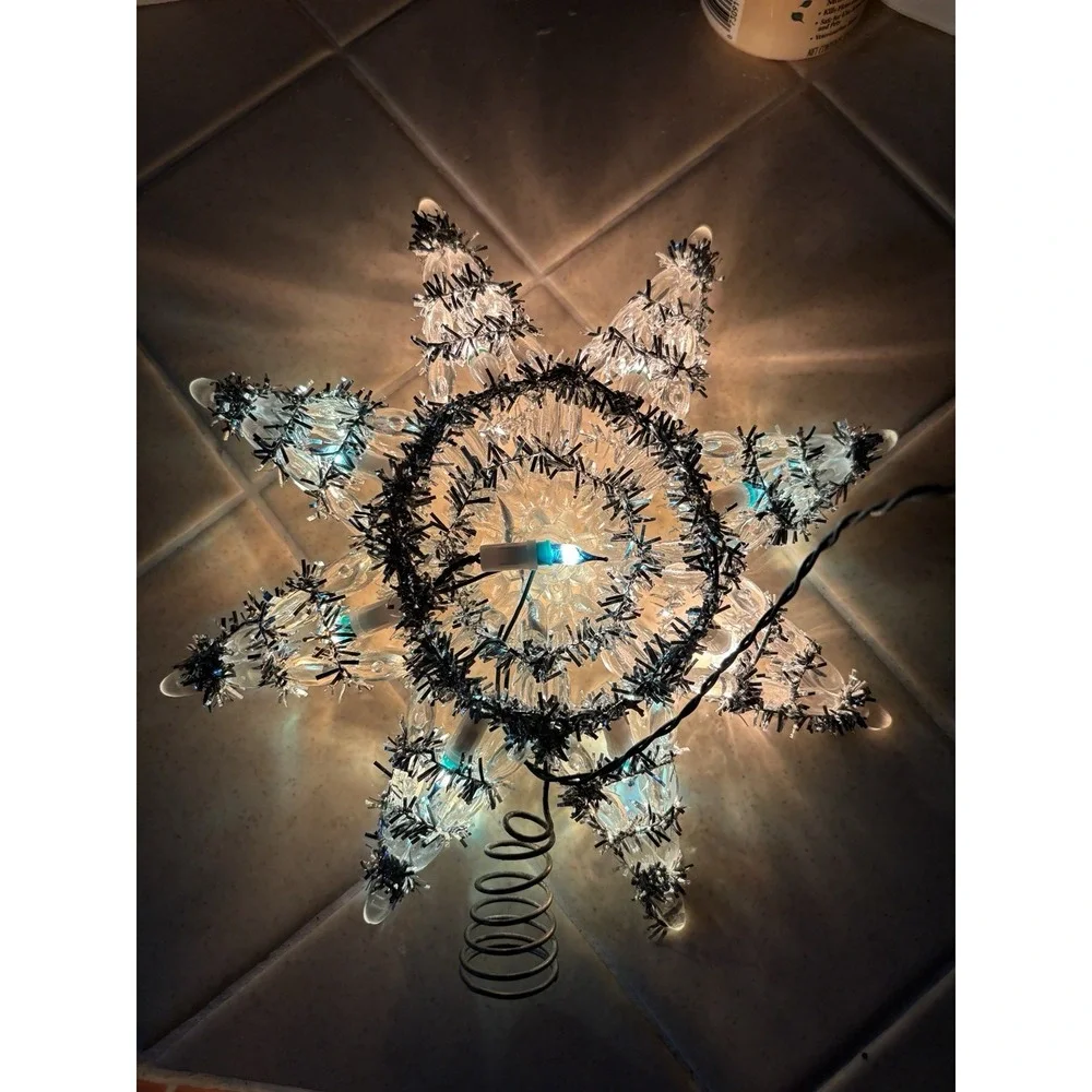Vtg Kurt Adler Christmas Tree Topper Silver Tinsel Star Lighted Working Italy